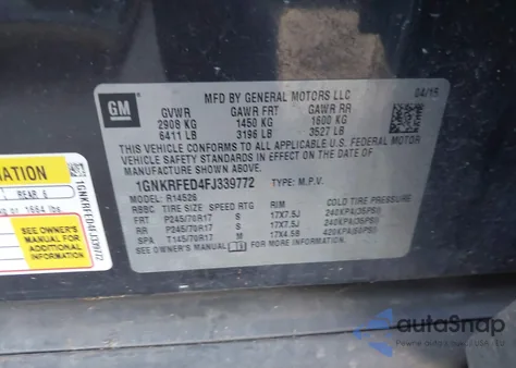 2015 Chevrolet Traverse Ls from USA, damaged, VIN 1GNKRFED4FJ339772